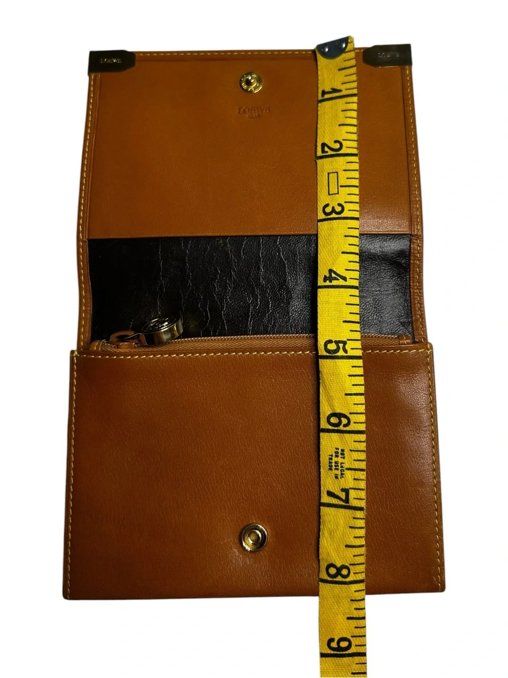 LOEWE Vintage Tan Leather Gold Corner Flap Wallet Coin Purse